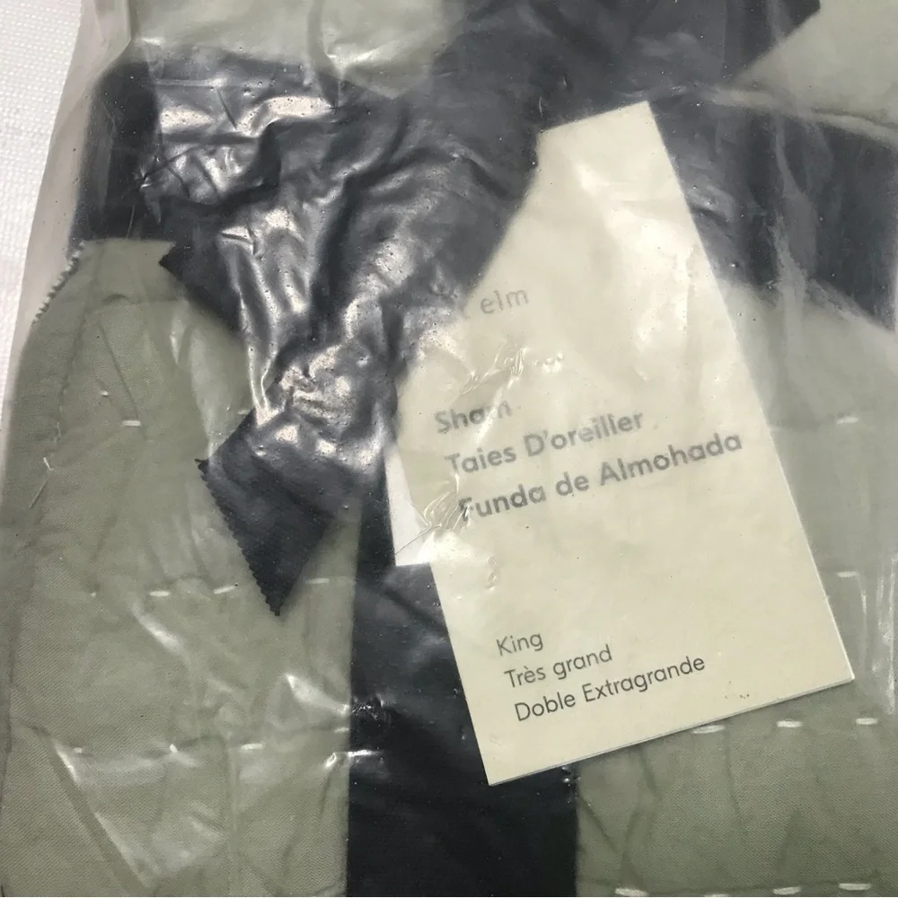 West Elm Solid Voile Quilted Sham King 36 x 20” Green New